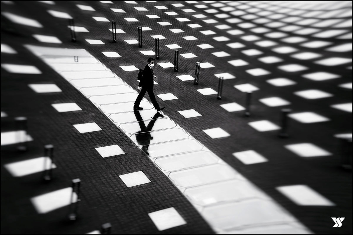 Man walking with a face mask